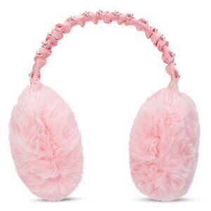 Pink Satin Pearl Embellished Rouched Ear Muffs